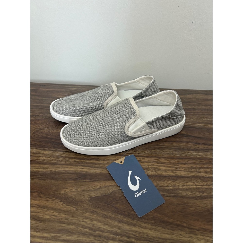 OluKai Pehuea Women 6.5 Tapa Grey Mesh Slip On Drop-In Heel Sneakers 20271-20V2